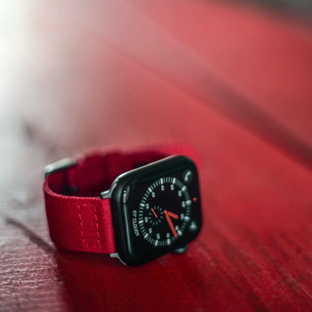 Apple Watch Canvas Watch Band - Carmine Red/Space Gray - Image 3