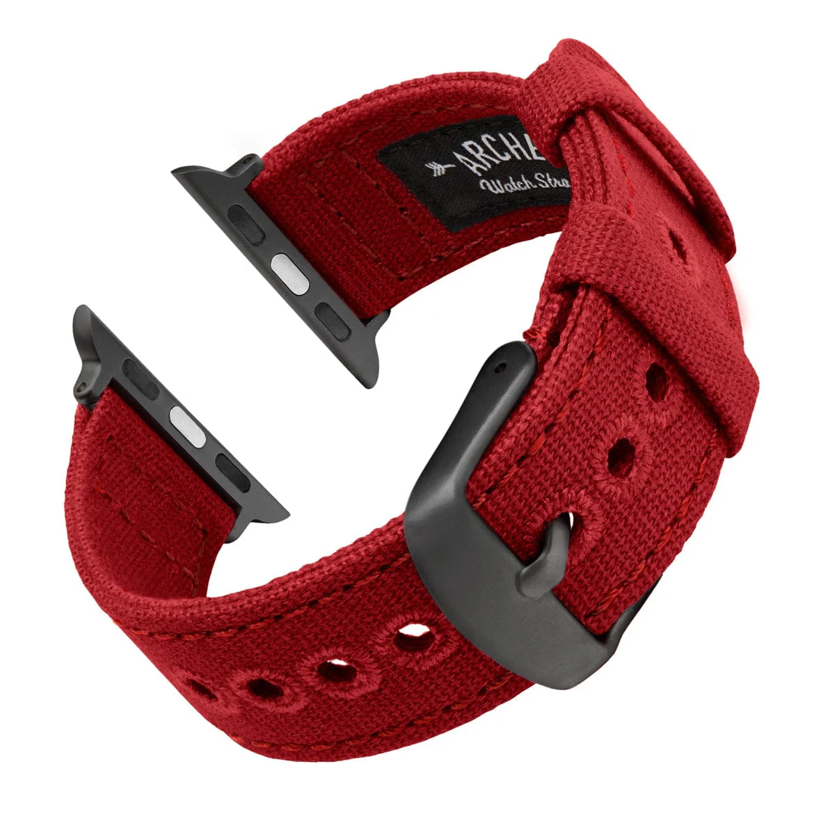 Apple Watch Canvas Watch Band - Carmine Red/Space Gray - Image 4