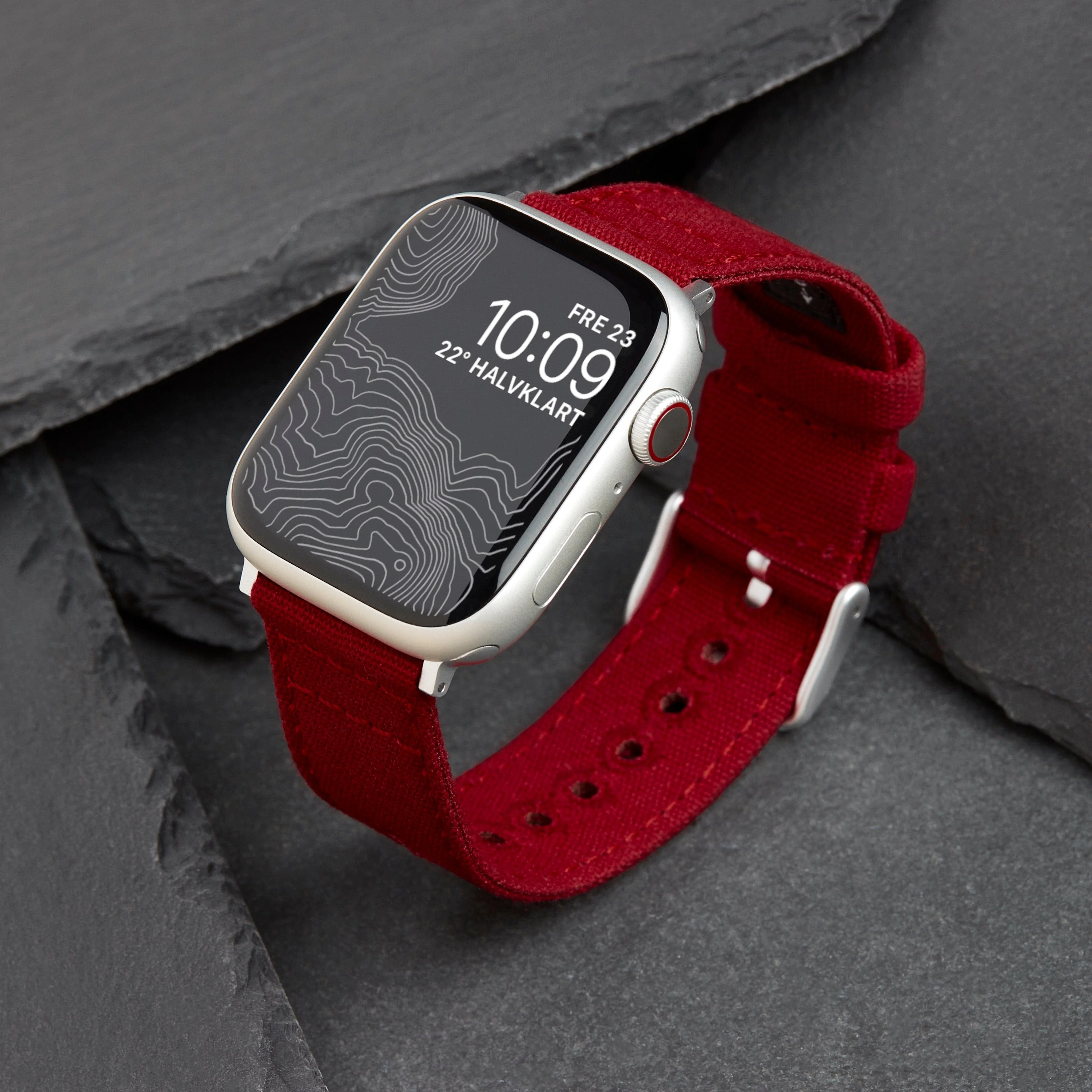 Apple Watch Canvas Watch Band - Carmine Red/Silver Aluminum - Image 3