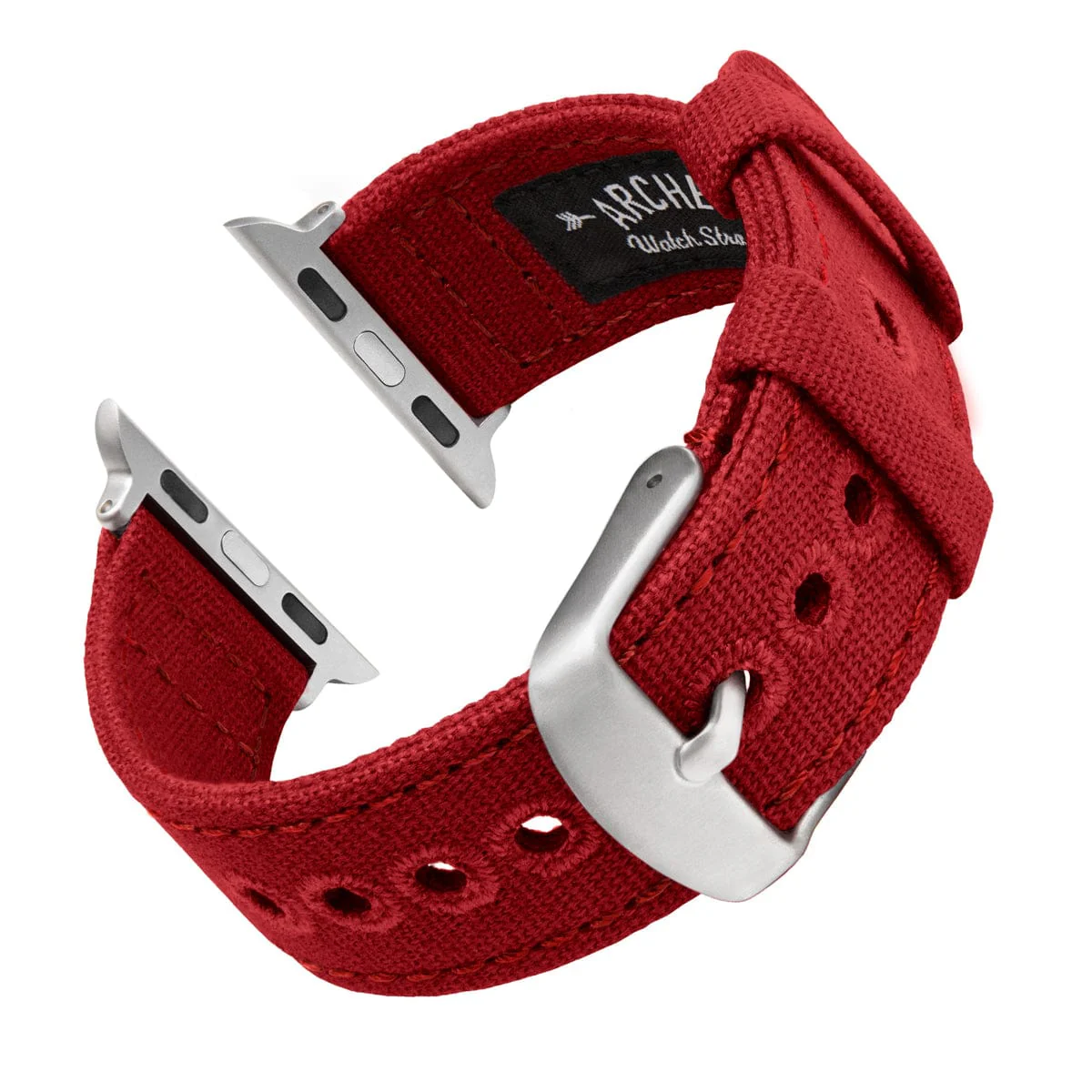 Apple Watch Canvas Watch Band - Carmine Red/Silver Aluminum - Image 4