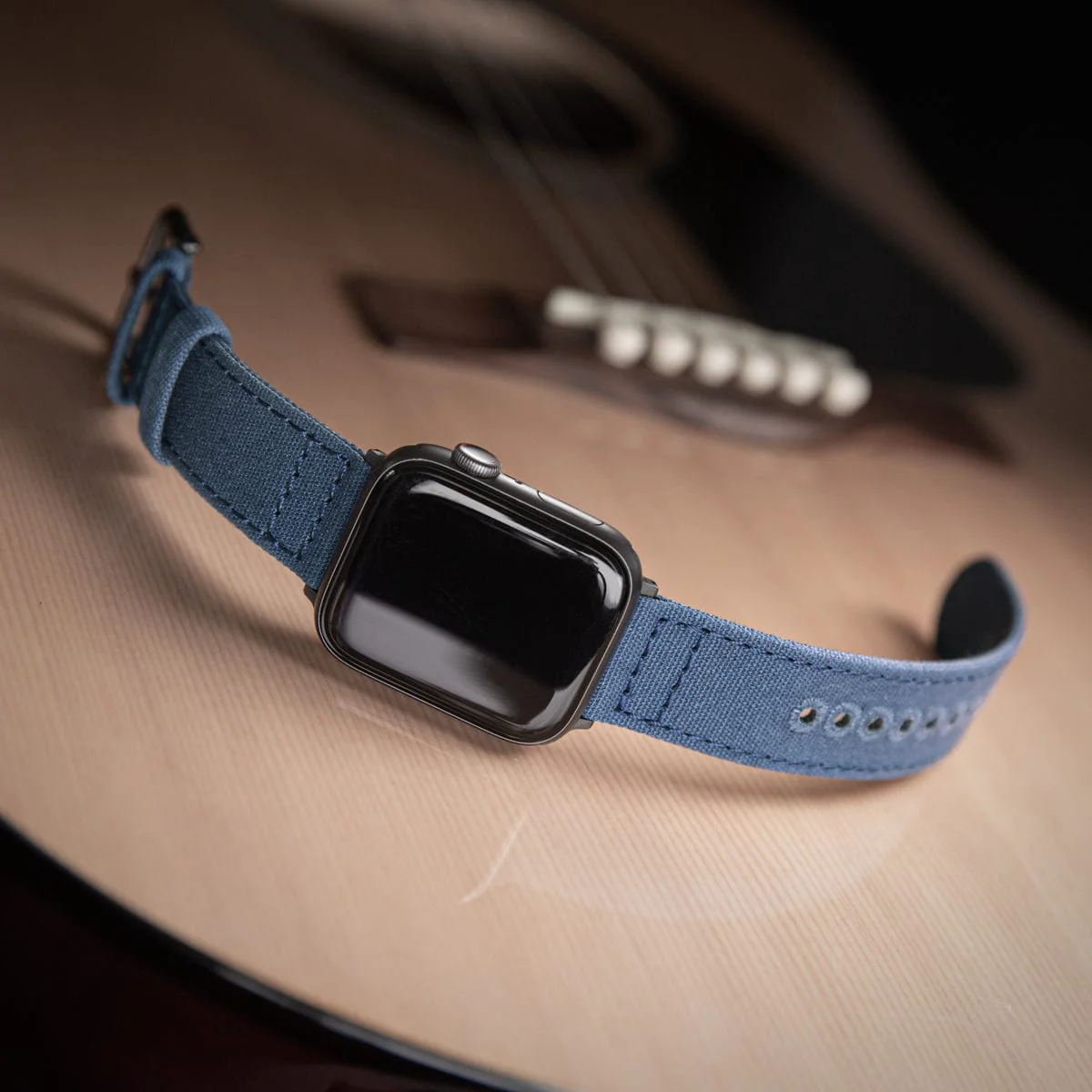 Apple Watch Canvas Watch Band - Classic Denim Blue/Space Gray - Image 2