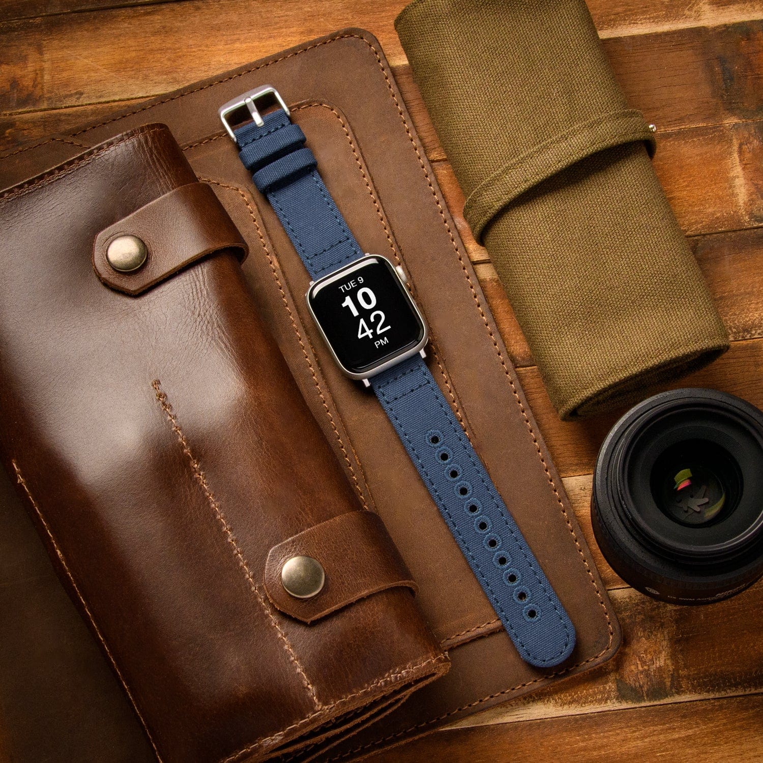Apple Watch Canvas Watch Band - Classic Denim Blue/Silver Aluminum - Image 2