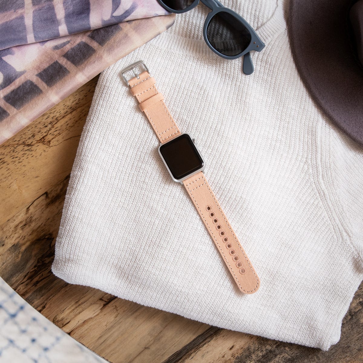 Apple Watch Canvas Watch Band - Pale Coral/Silver Aluminum - Image 2