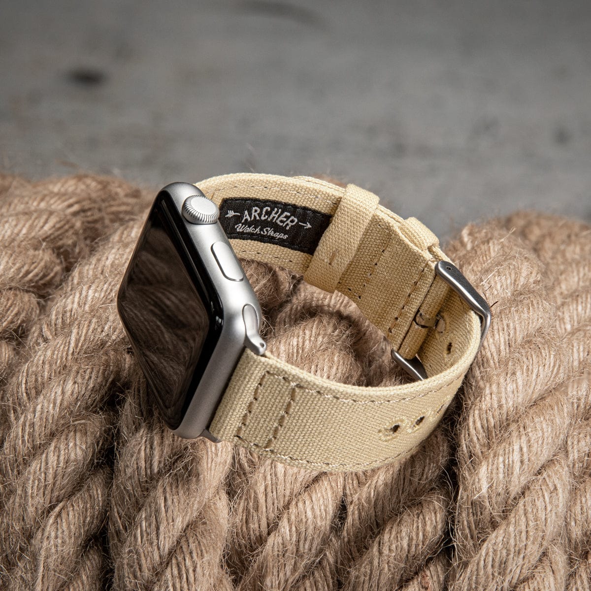 Apple Watch Canvas Watch Band - Sand/Silver Aluminum - Image 2
