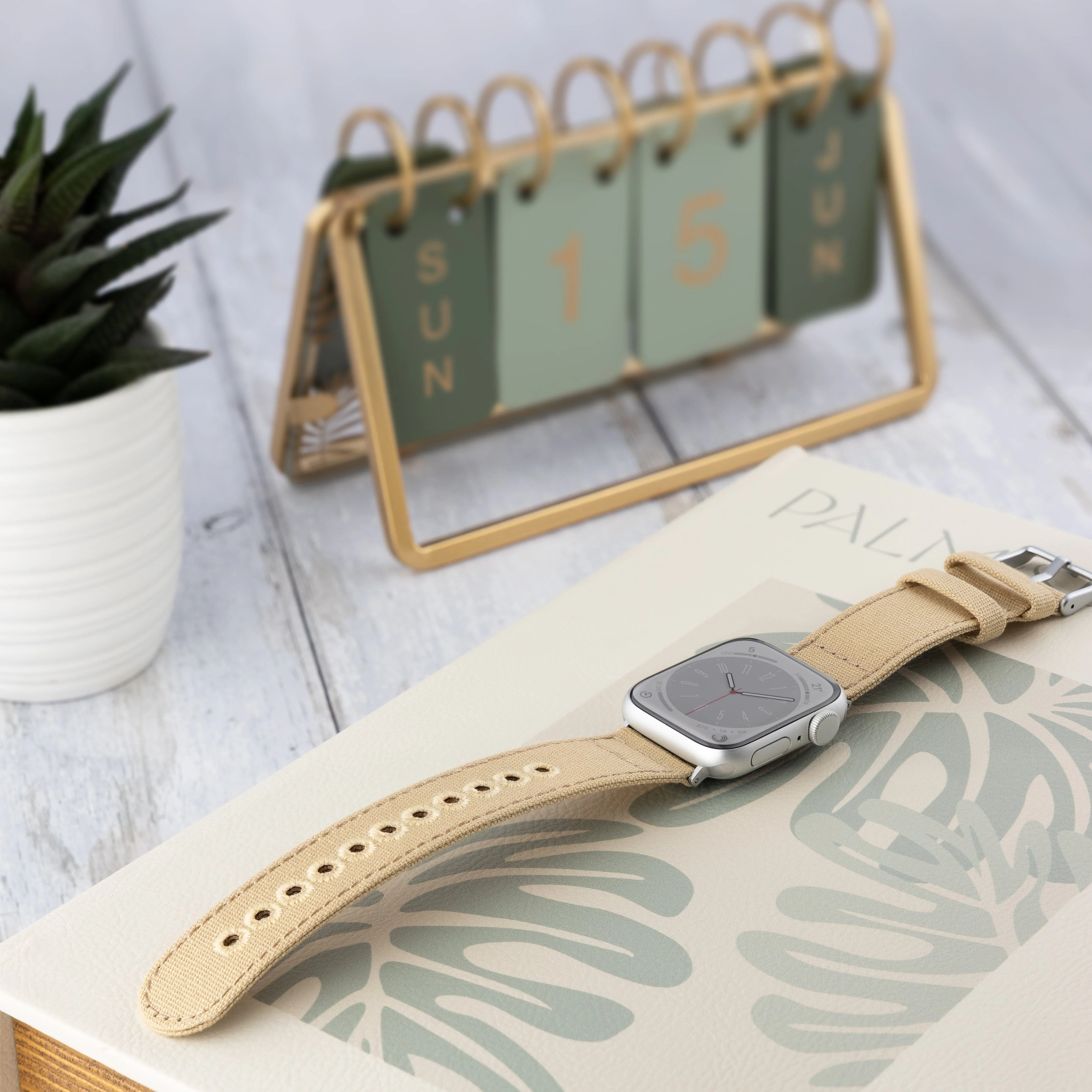 Apple Watch Canvas Watch Band - Sand/Silver Aluminum - Image 3