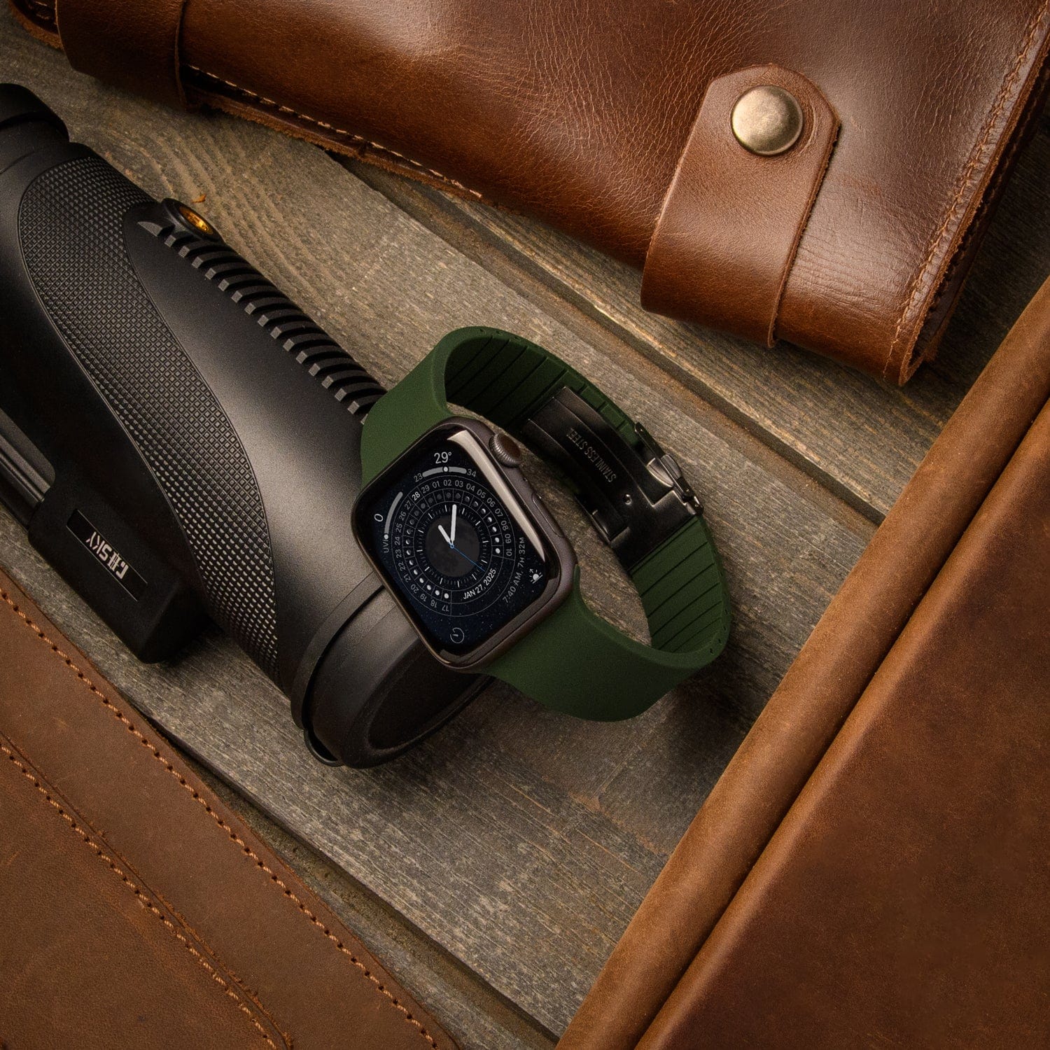 Apple Watch Custom Fit Silicone Watch Band - British Racing Green/Gray - Image 2