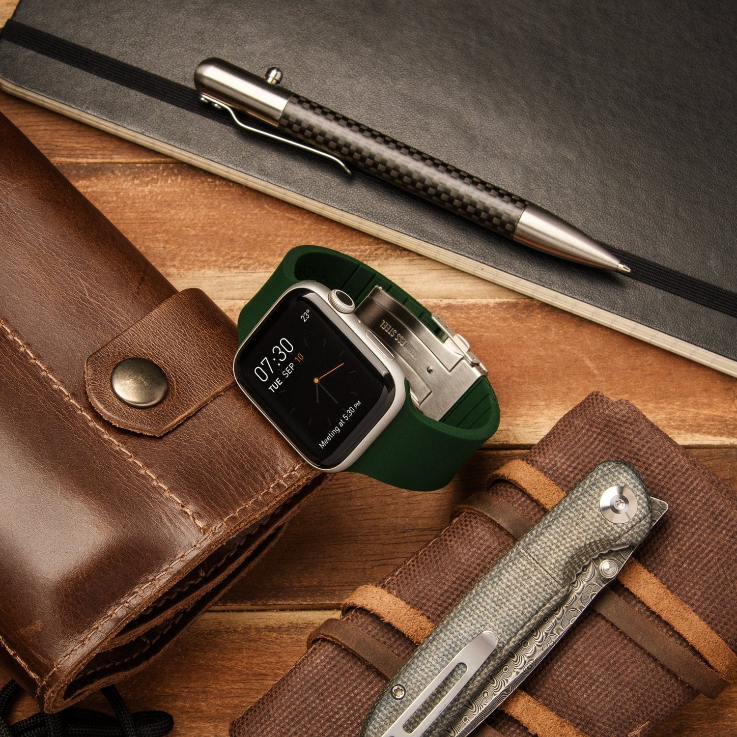 Apple Watch Custom Fit Silicone Watch Band - British Racing Green/Silver - Image 2