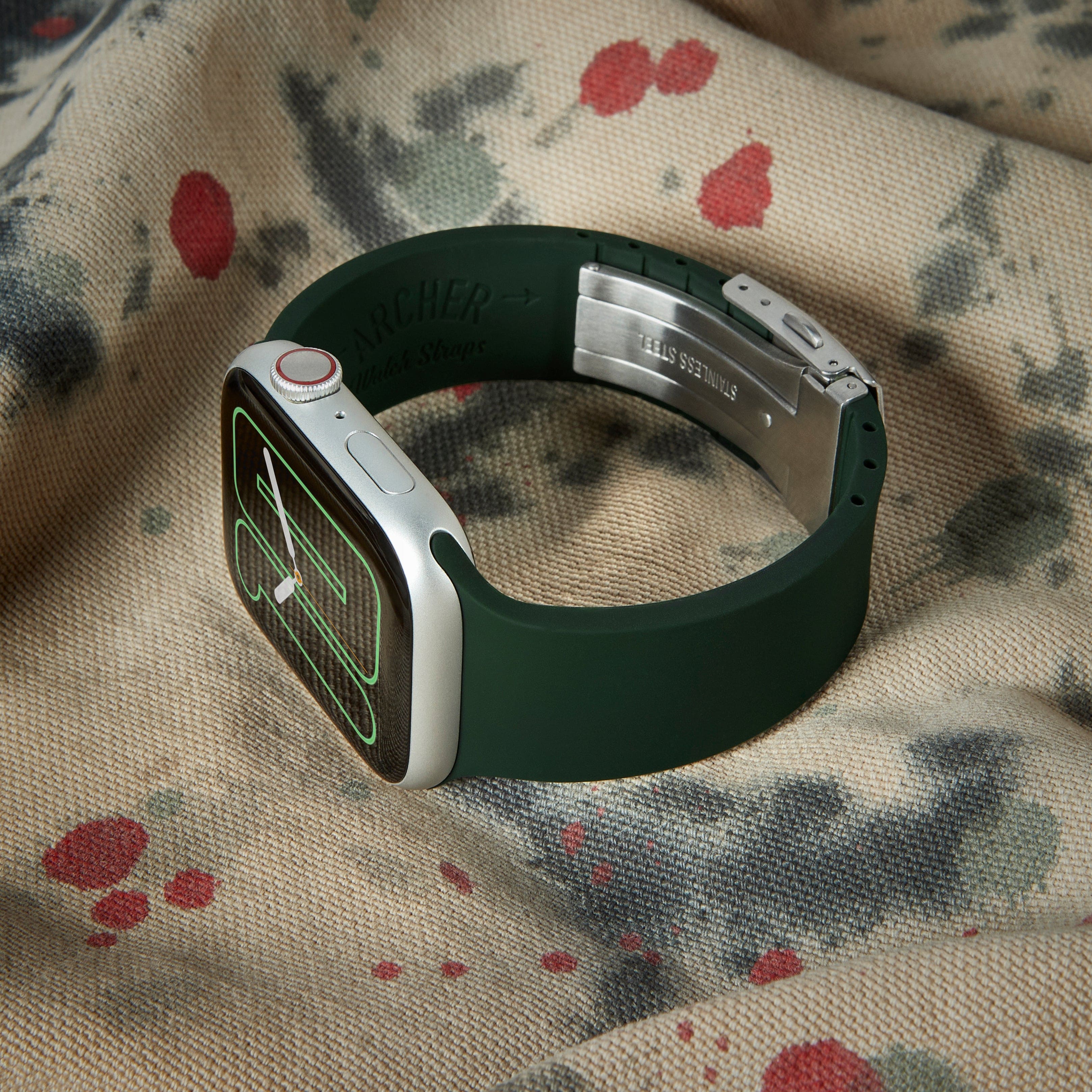 Apple Watch Custom Fit Silicone Watch Band - British Racing Green/Silver - Image 3