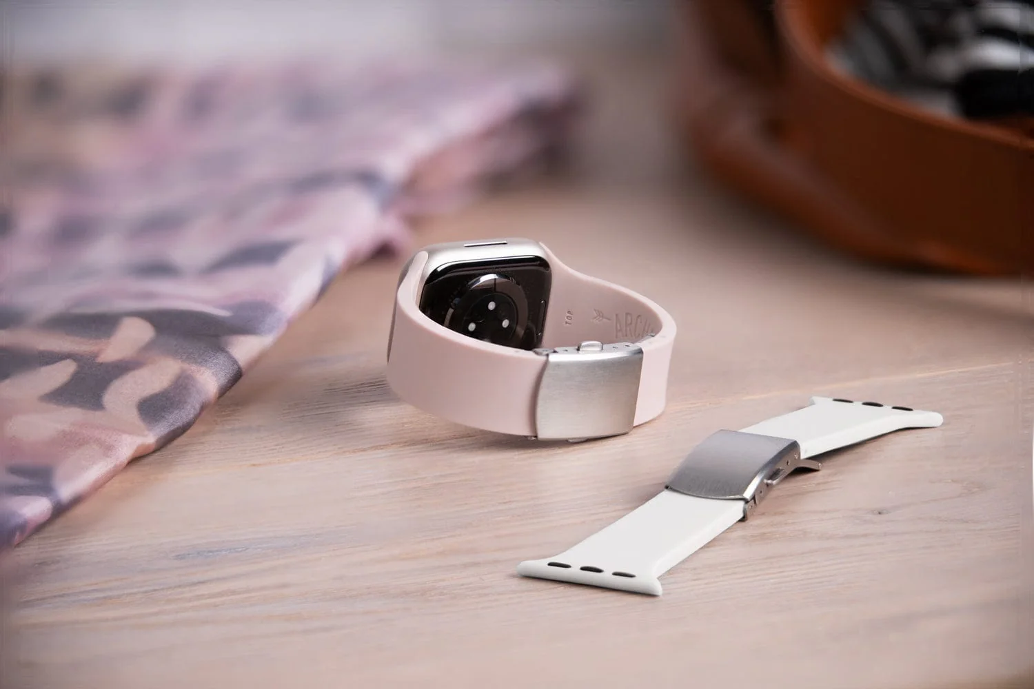 Apple Watch Custom Fit Silicone Watch Band - Pale Rose/Silver - Image 2