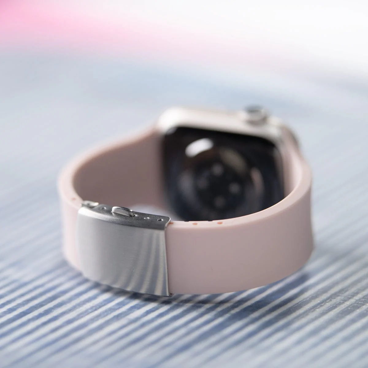Apple Watch Custom Fit Silicone Watch Band - Pale Rose/Silver - Image 3
