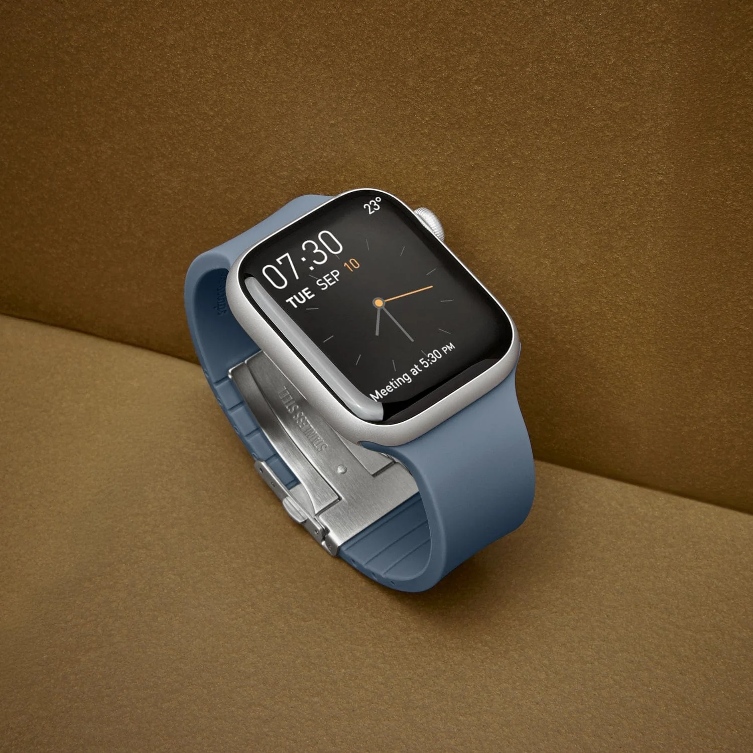 Apple Watch Custom Fit Silicone Watch Band - Steel Blue/Silver - Image 2