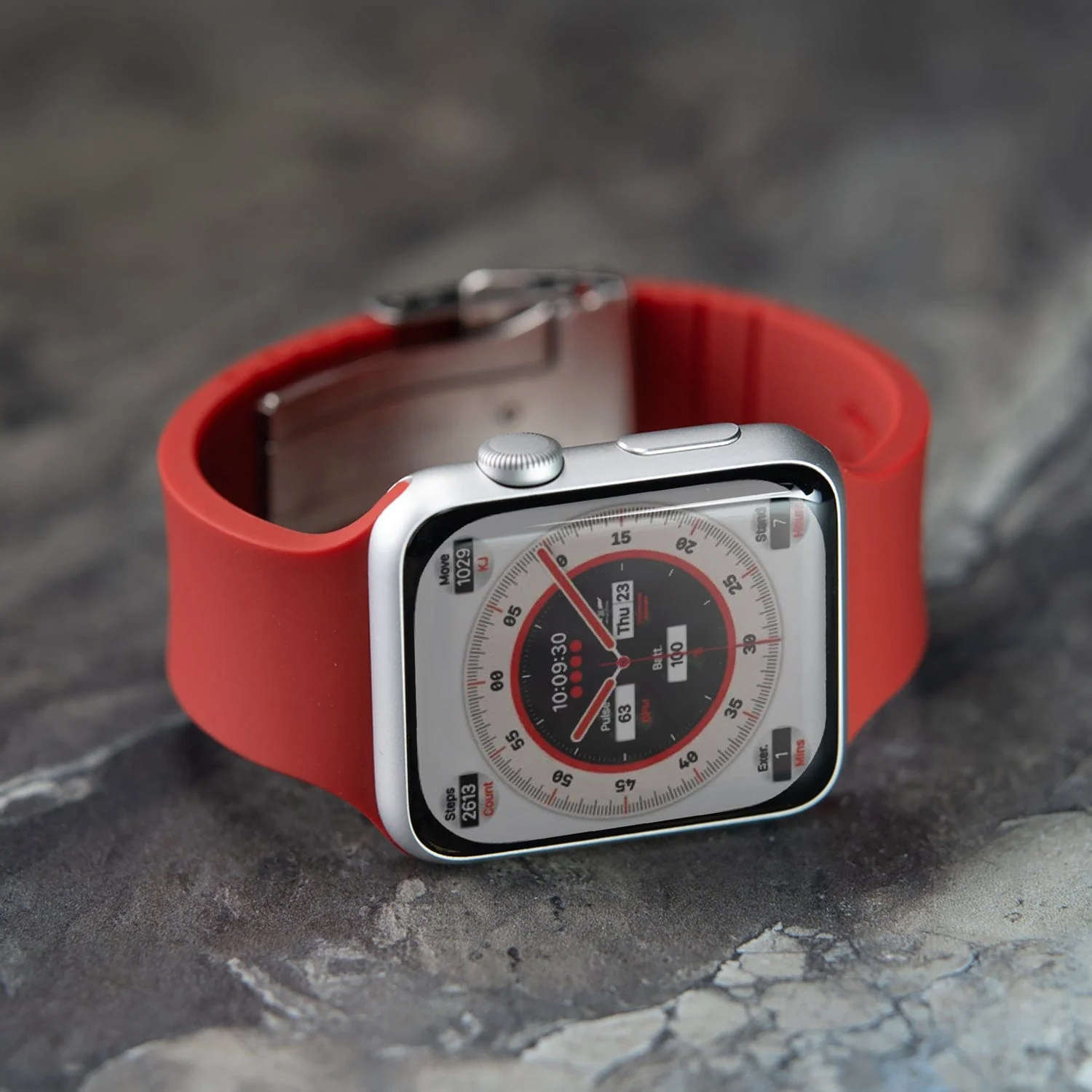 Apple Watch Custom Fit Silicone Watch Band - Venetian Red/Silver - Image 3