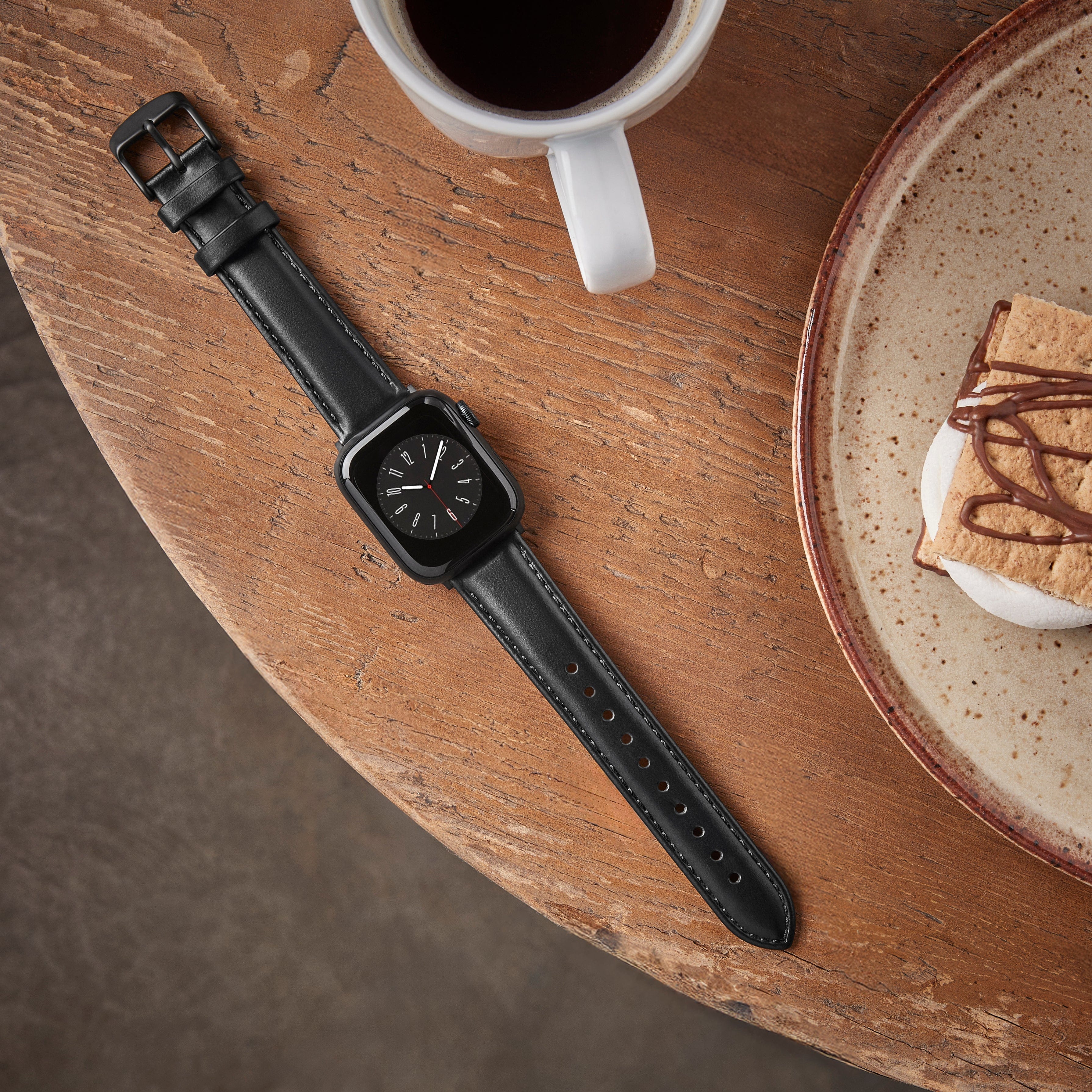 Apple Watch Leather Watch Band - Black/Matched/Space Gray - Image 3
