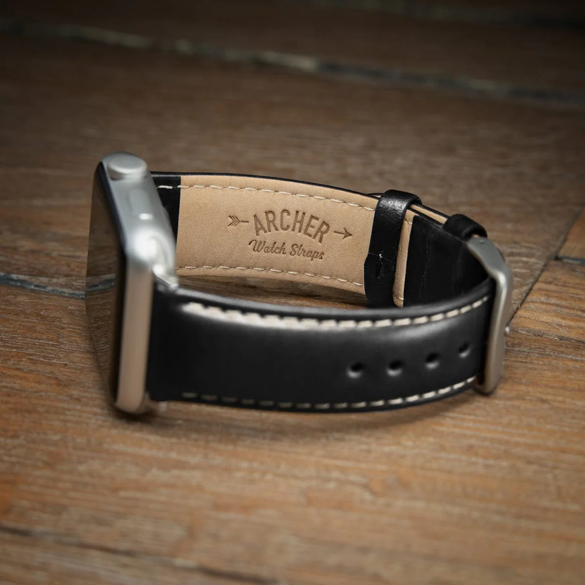 Apple Watch Leather Watch Band - Black/Natural/Silver Aluminum - Image 2