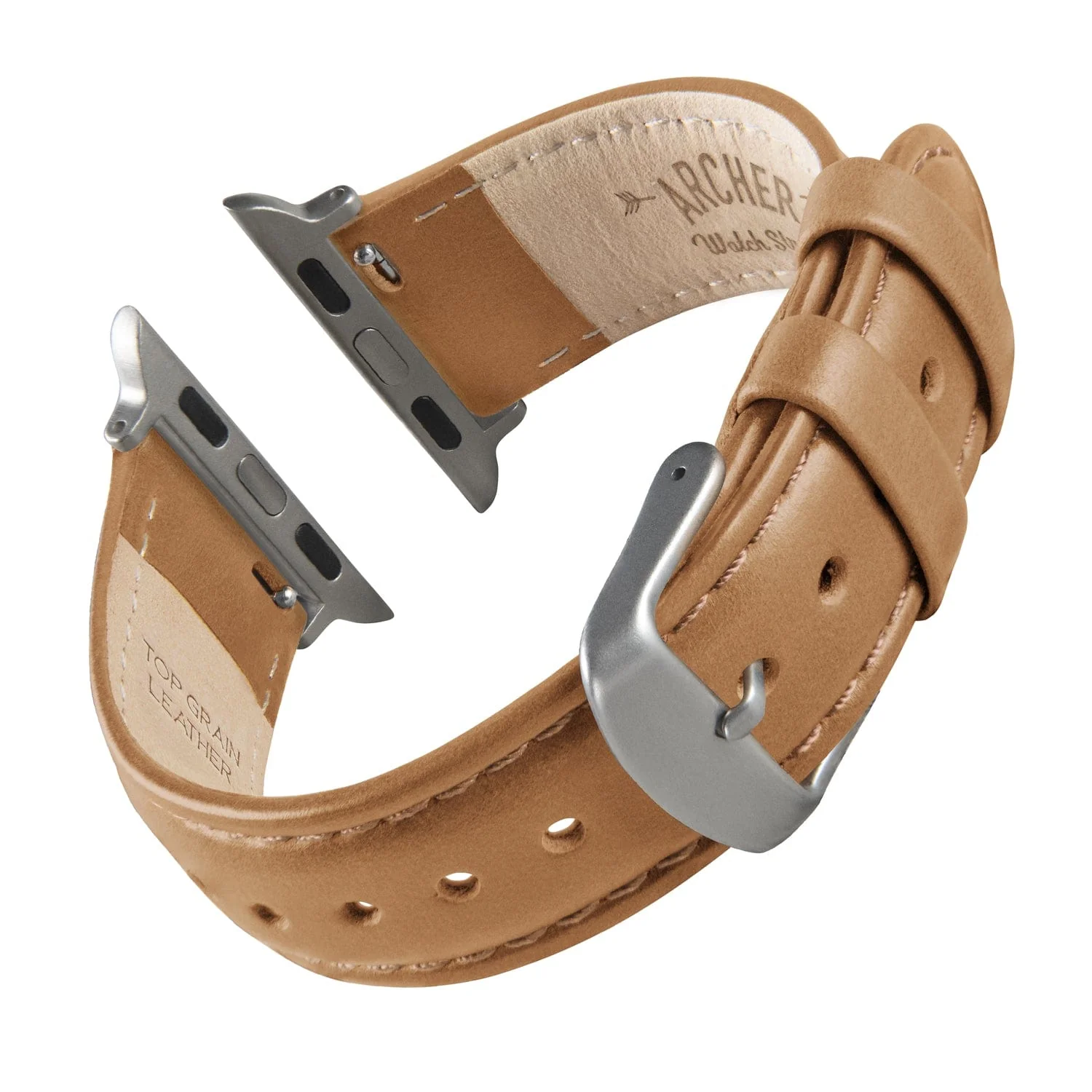 Apple Watch Leather Watch Band - Camel Tan/Matched/Silver Aluminum - Image 4