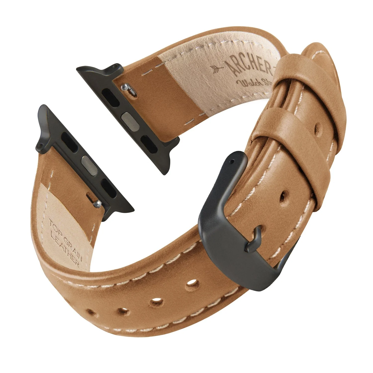Apple Watch Leather Watch Band - Camel Tan/Natural/Space Gray - Image 4