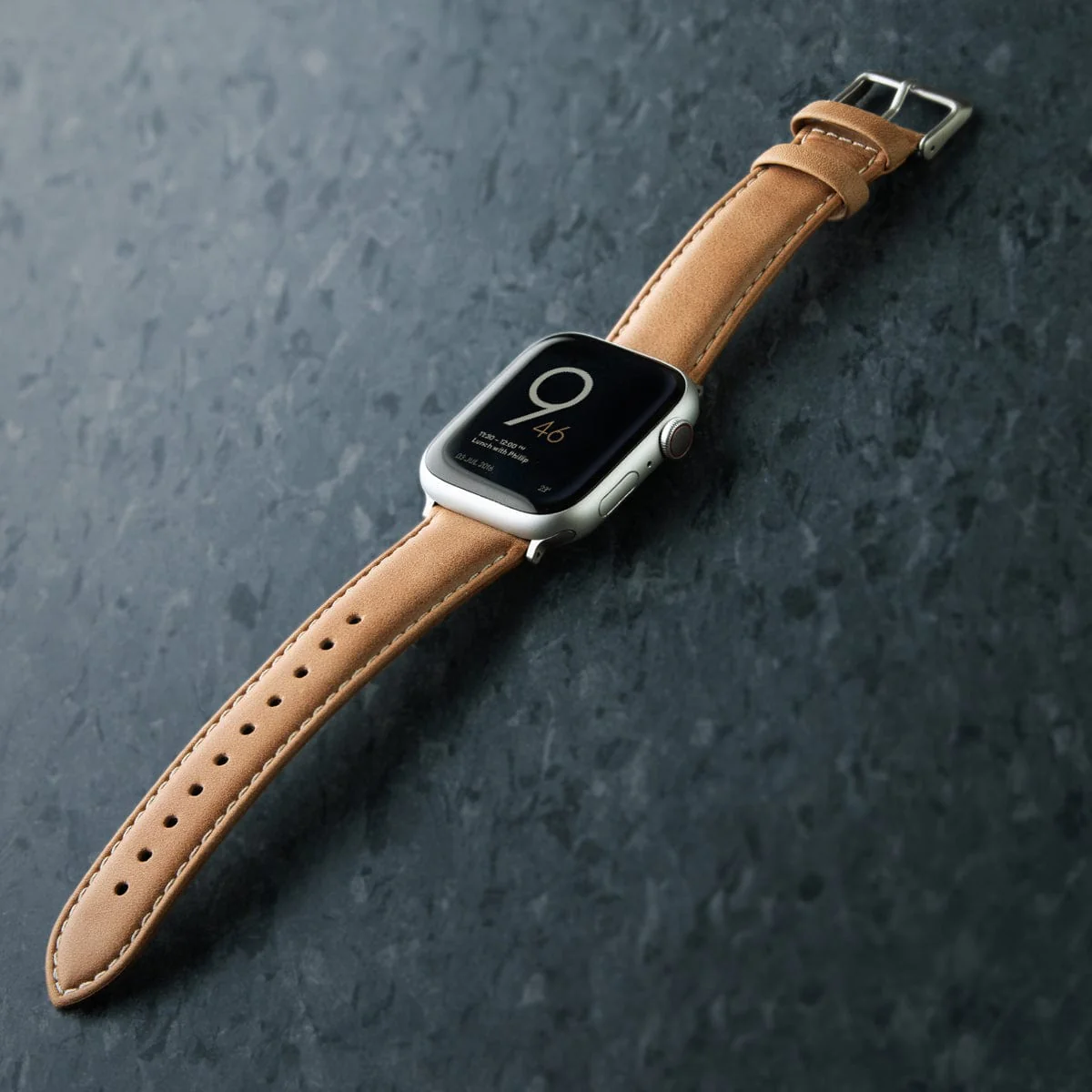 Apple Watch Leather Watch Band - Camel Tan/Natural/Silver Aluminum - Image 3