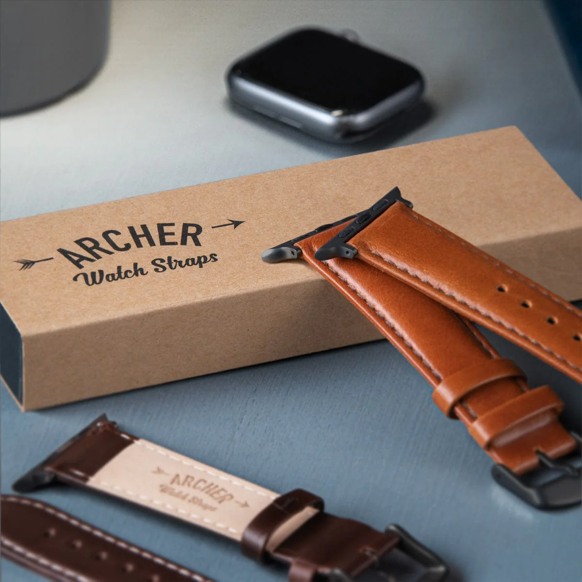 Apple Watch Leather Watch Band - Cognac/Matched/Space Gray - Image 3