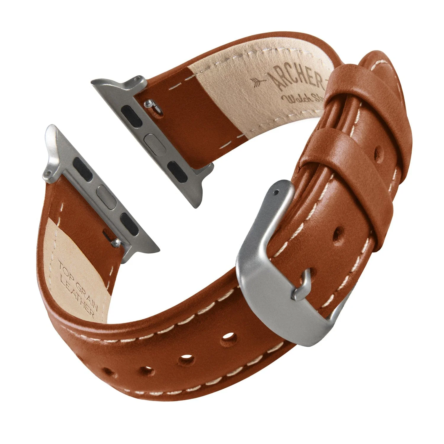 Apple Watch Leather Watch Band - Cognac/Natural/Silver Aluminum - Image 3