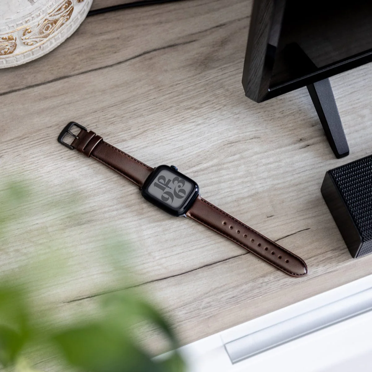Apple Watch Leather Watch Band - Dark Chestnut/Matched/Space Gray - Image 3