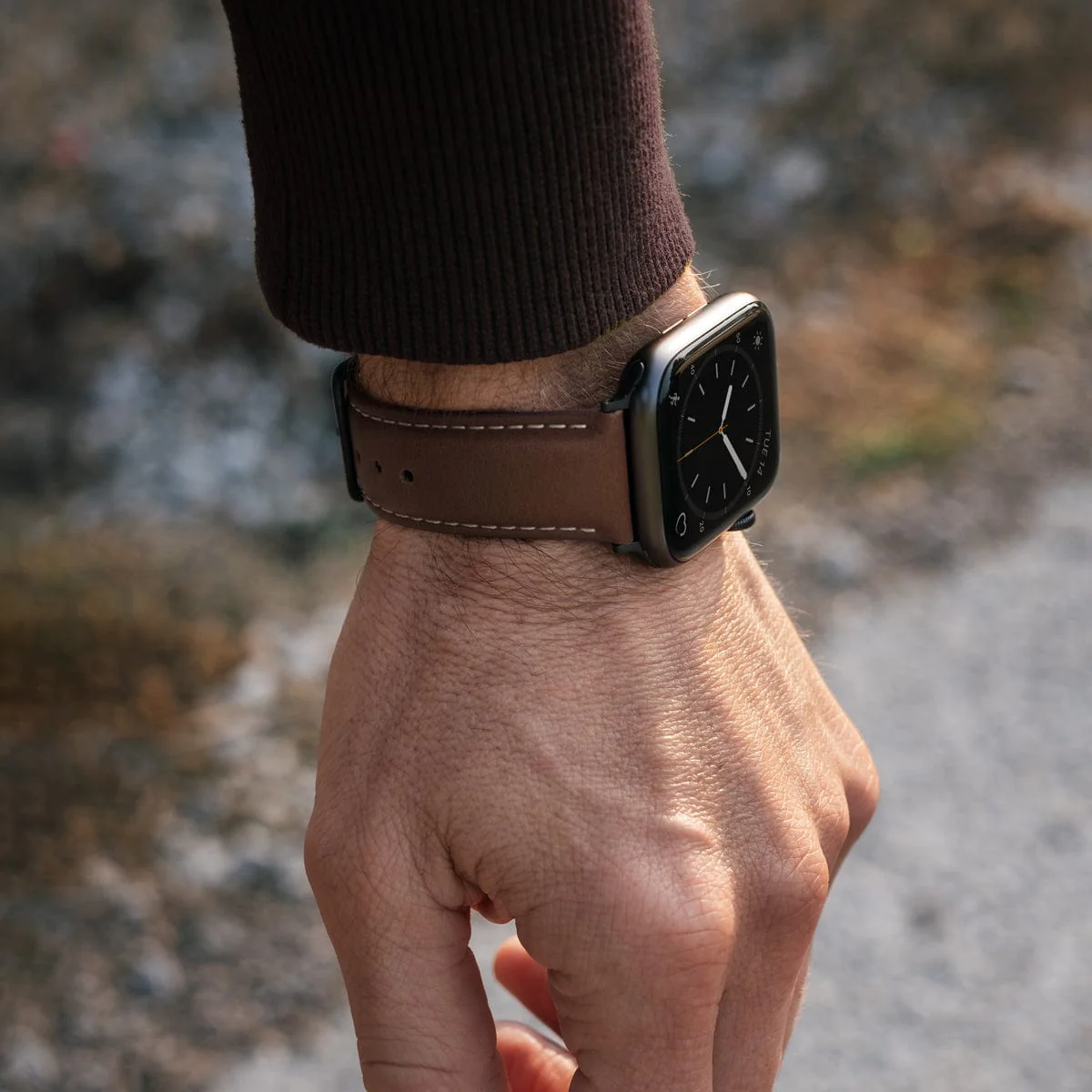 Apple Watch Leather Watch Band - Dark Chestnut/Natural/Space Gray - Image 2