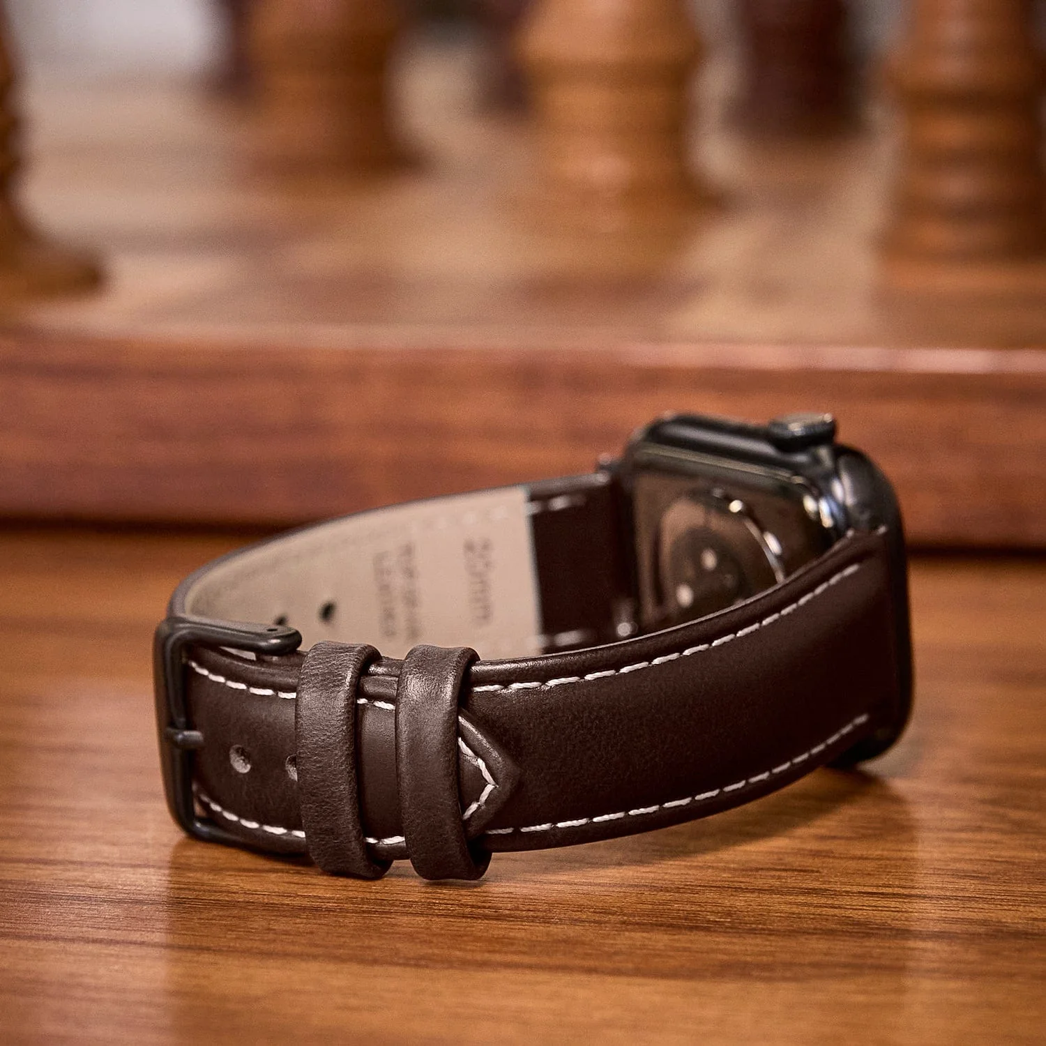 Apple Watch Leather Watch Band - Dark Chestnut/Natural/Space Gray - Image 3