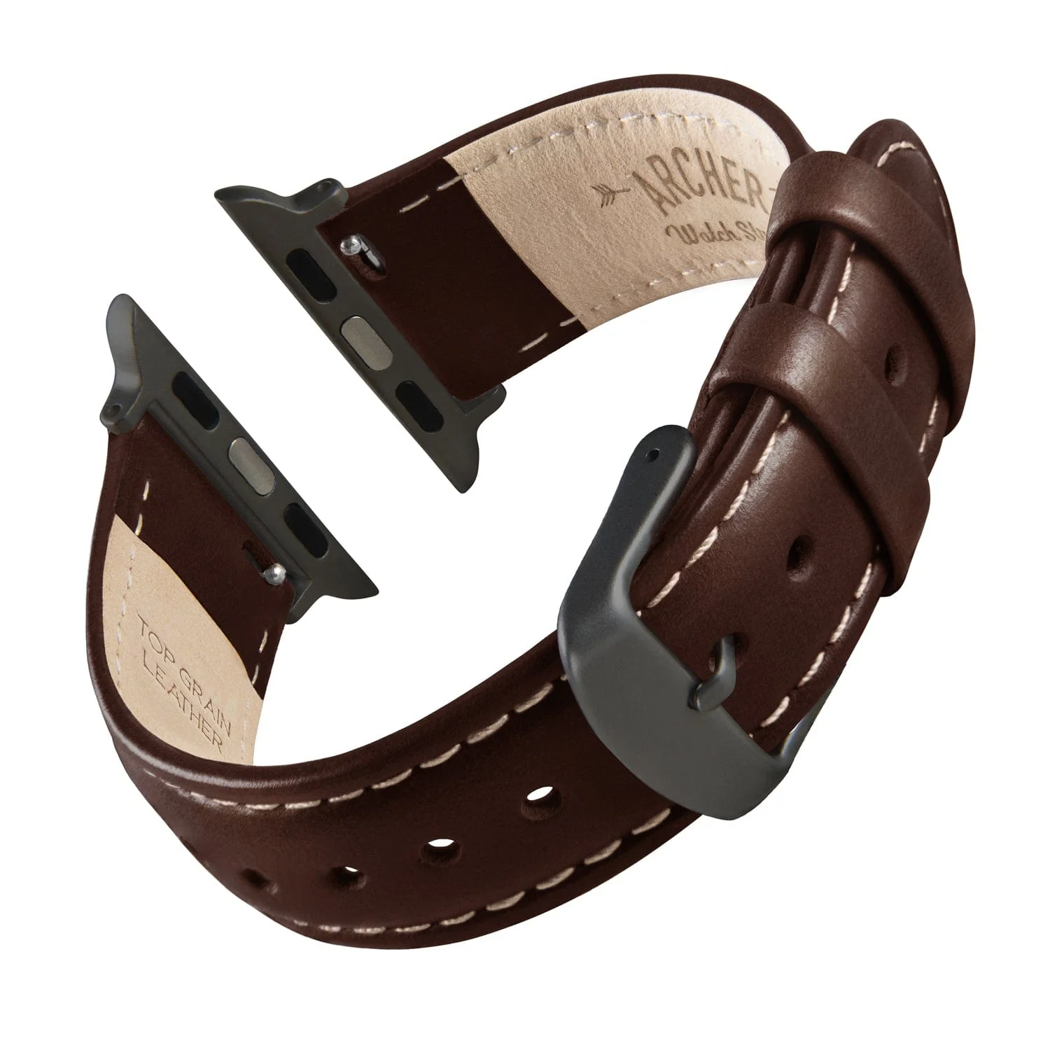 Apple Watch Leather Watch Band - Dark Chestnut/Natural/Space Gray - Image 4