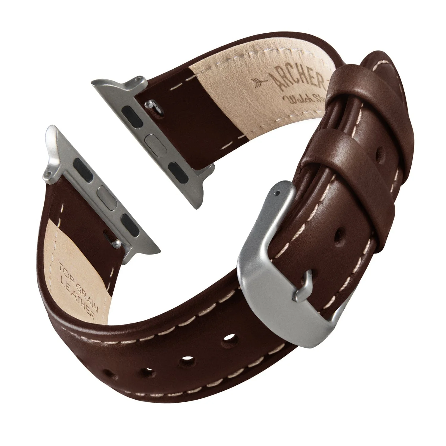 Apple Watch Leather Watch Band - Dark Chestnut/Natural/Silver Aluminum - Image 4