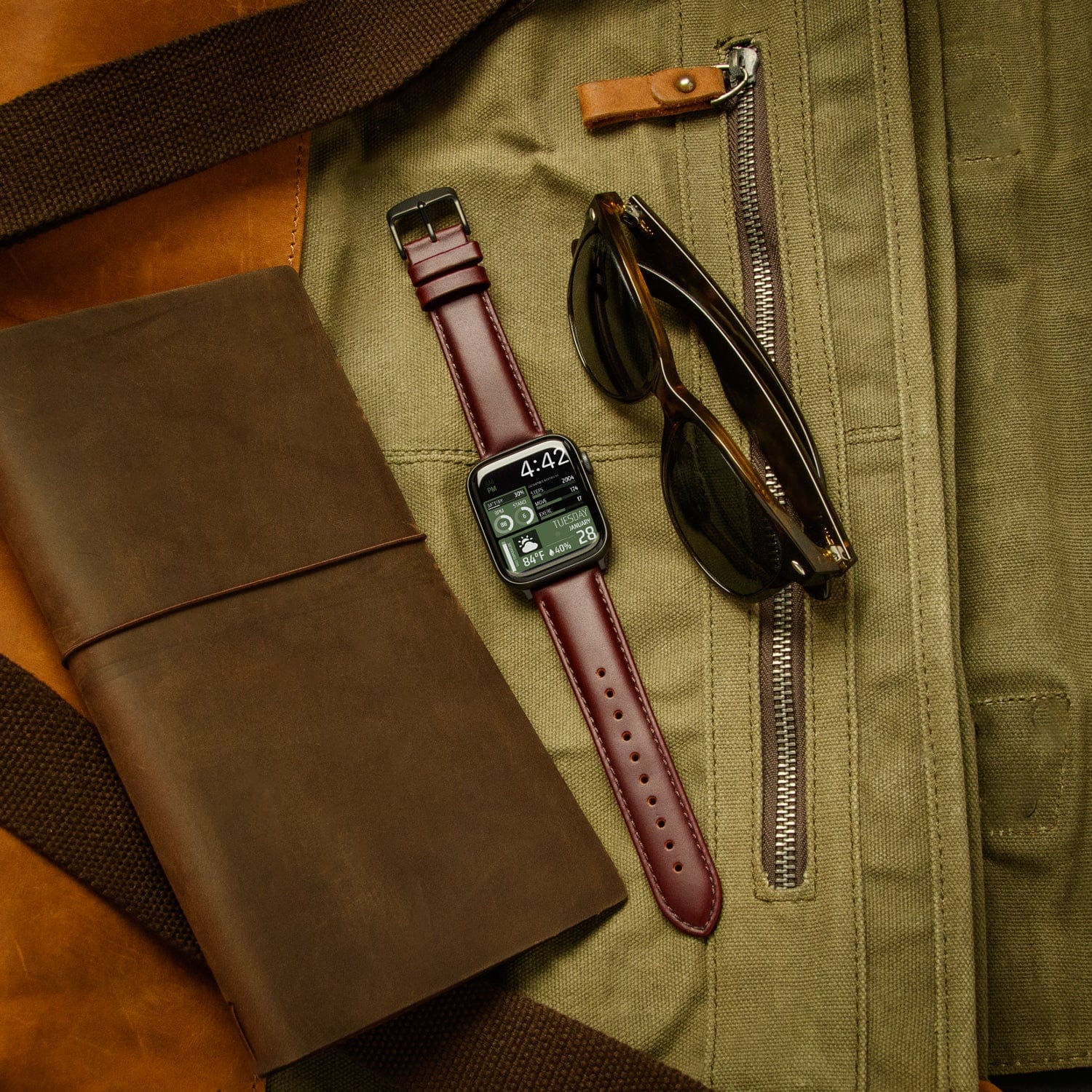 Apple Watch Leather Watch Band - Mahogany/Matched/Space Gray - Image 2