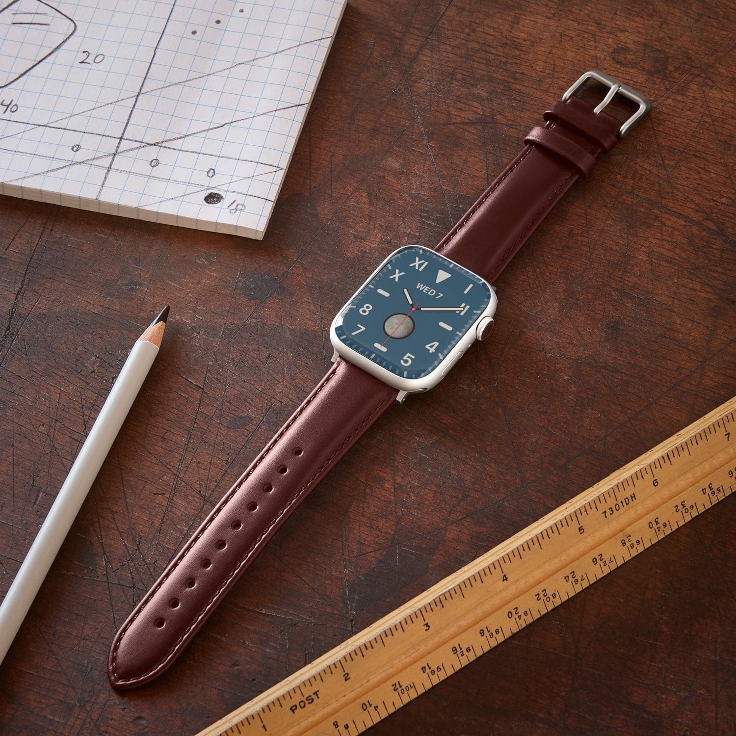 Apple Watch Leather Watch Band - Mahogany/Matched/Silver Aluminum - Image 2