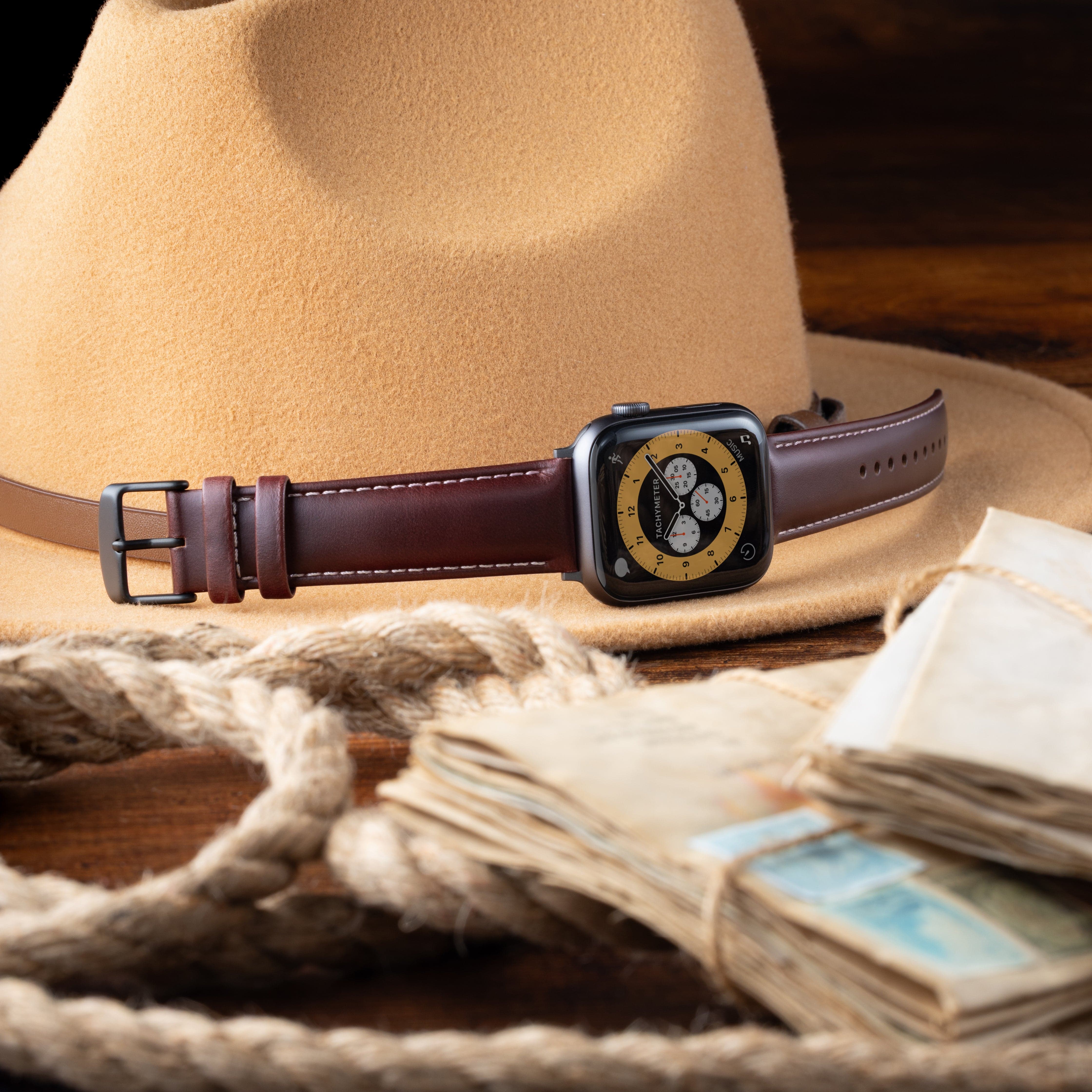 Apple Watch Leather Watch Band - Mahogany/Natural/Space Gray - Image 2