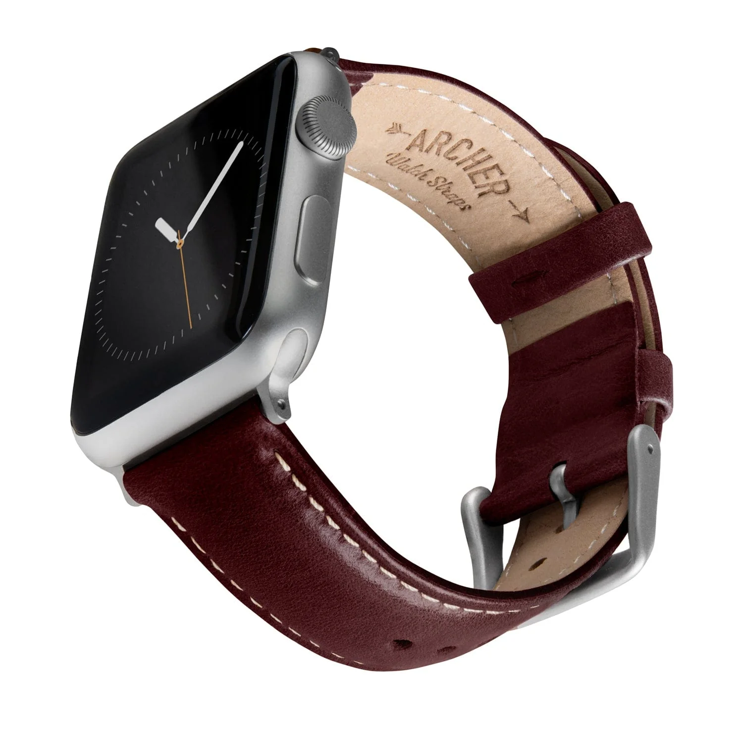 Apple Watch Leather Watch Band - Mahogany/Natural/Silver Aluminum