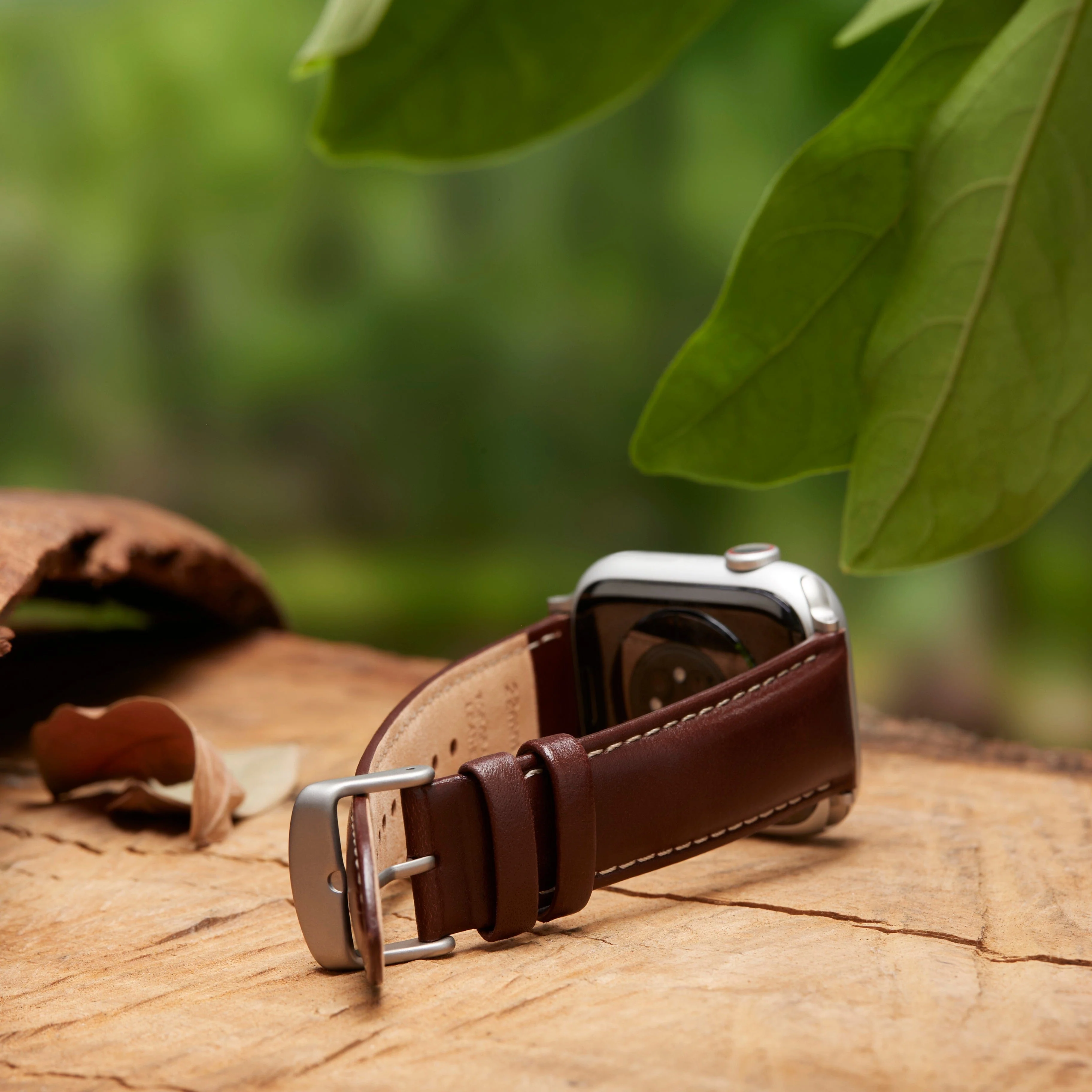 Apple Watch Leather Watch Band - Mahogany/Natural/Silver Aluminum - Image 2