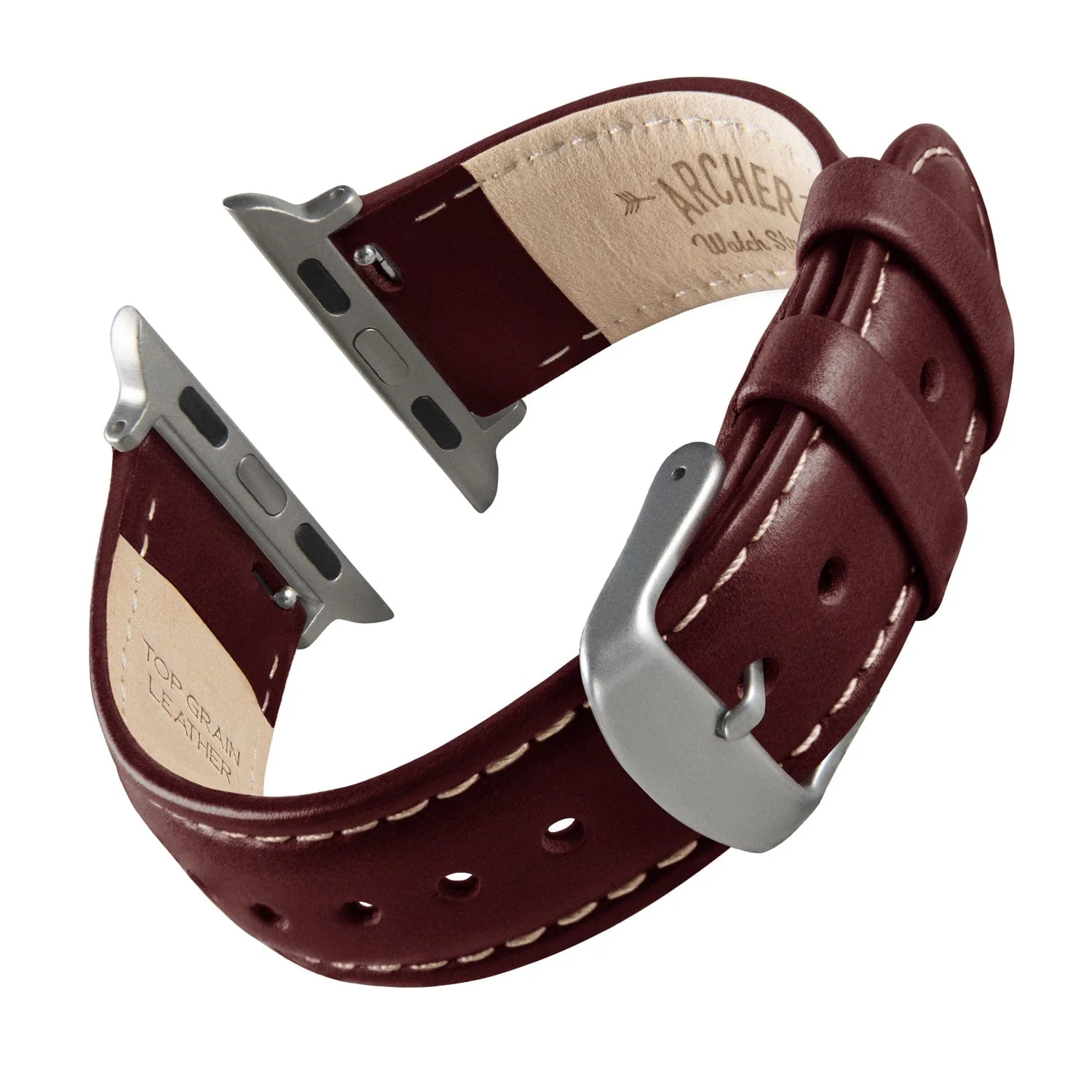 Apple Watch Leather Watch Band - Mahogany/Natural/Silver Aluminum - Image 3