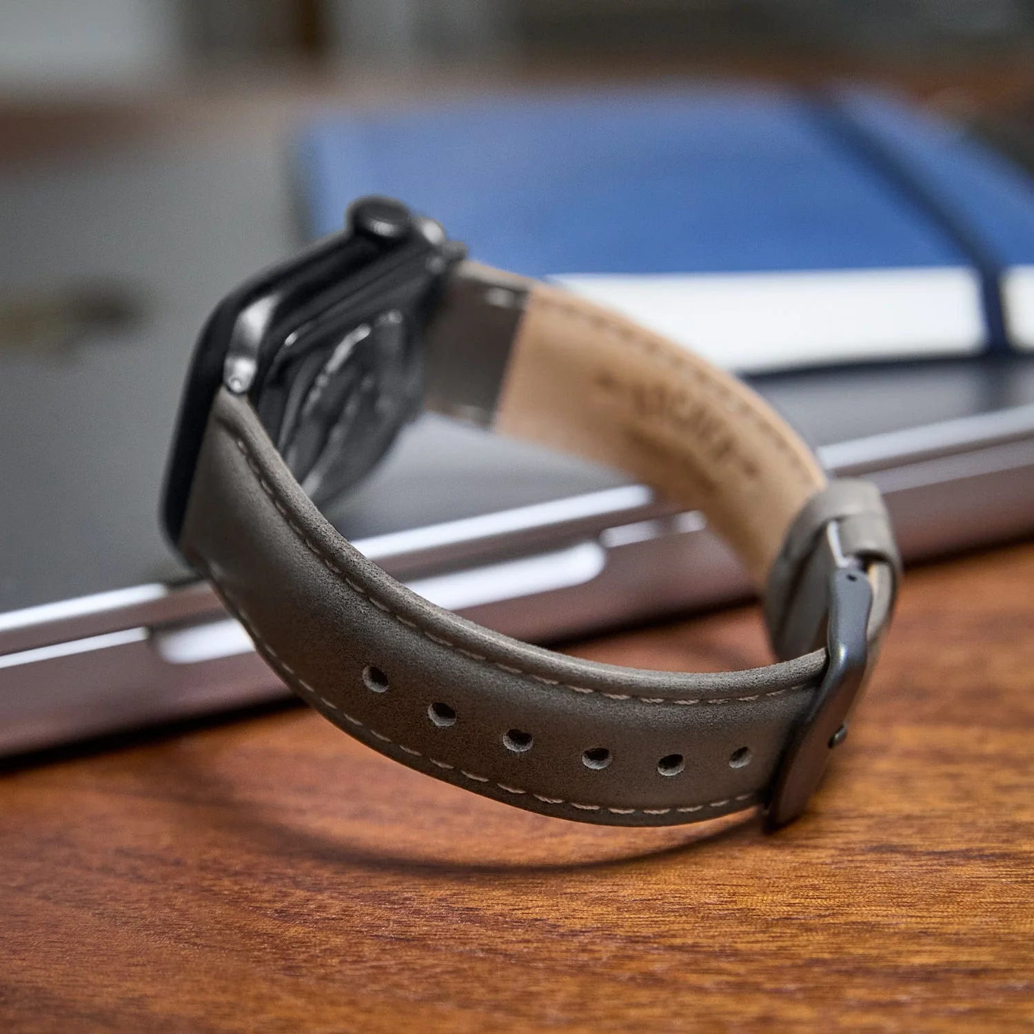 Apple Watch Leather Watch Band - Pewter Gray/Natural/Space Gray - Image 3