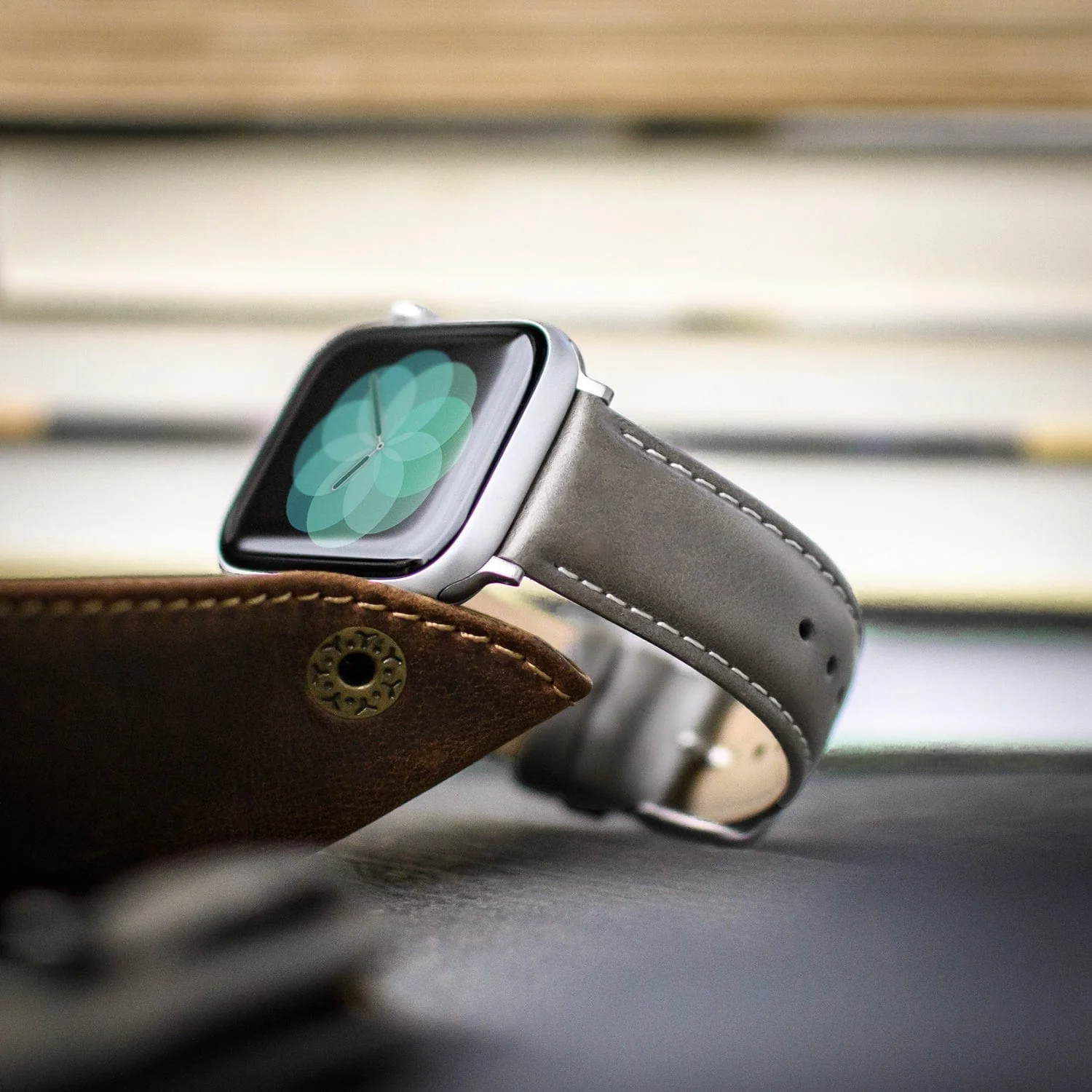 Apple Watch Leather Watch Band - Pewter Gray/Natural/Silver Aluminum - Image 2