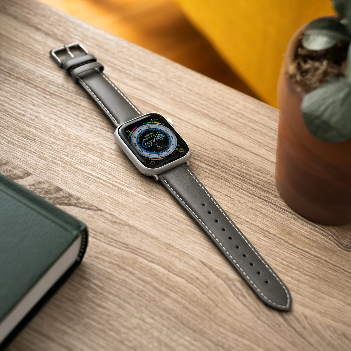 Apple Watch Leather Watch Band - Pewter Gray/Natural/Silver Aluminum - Image 3