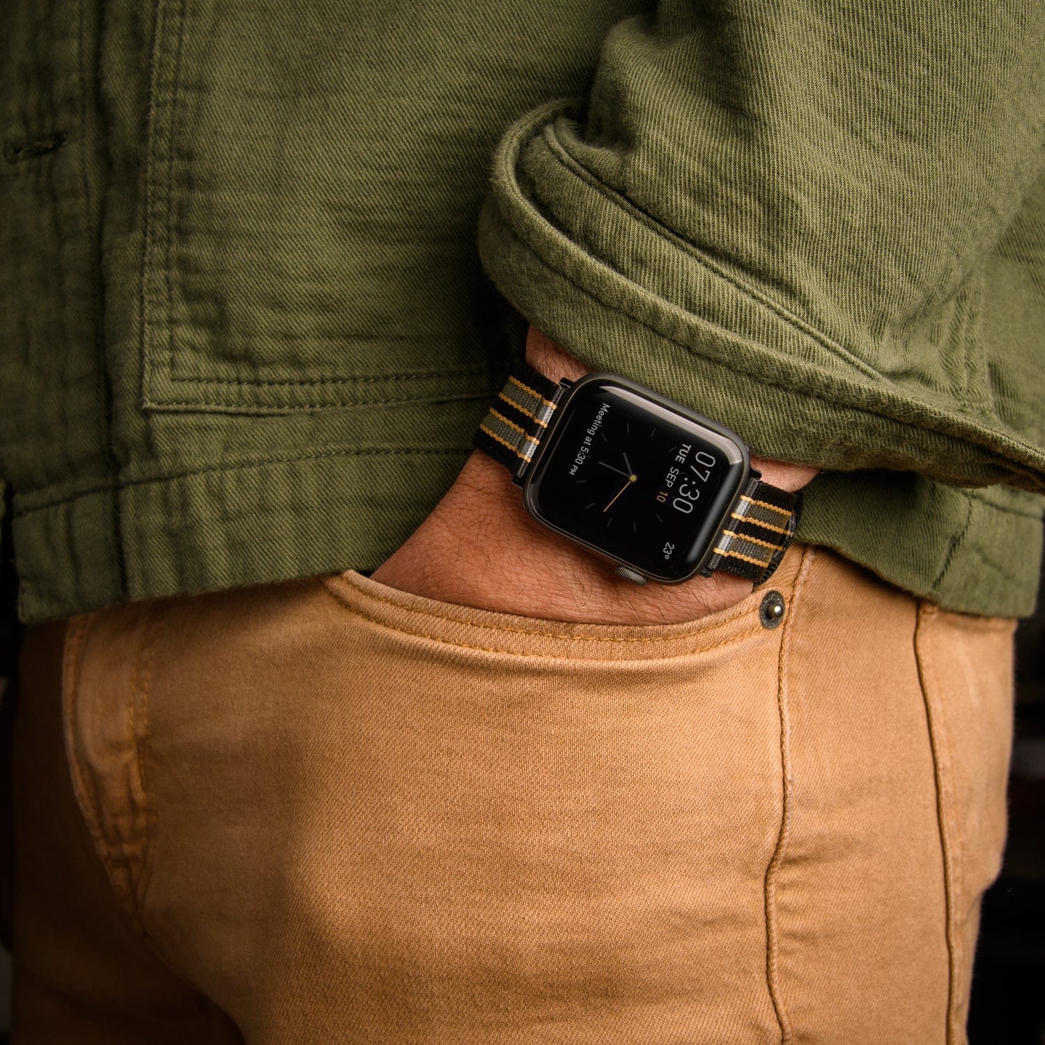 Apple Watch Nylon Watch Band - Black, Gray, Gold/Black - Image 3