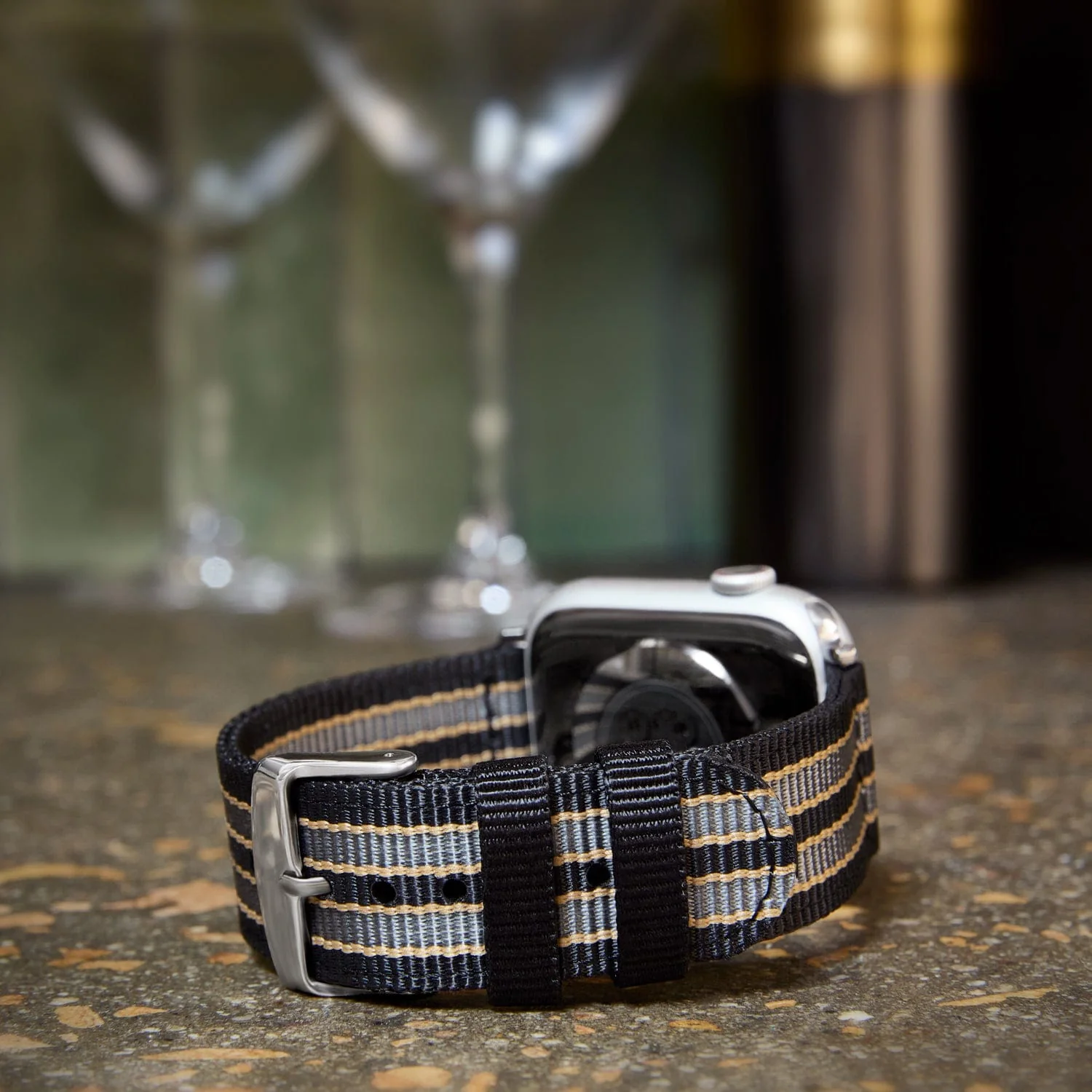 Apple Watch Nylon Watch Band - Black, Gray, Gold/Stainless - Image 2