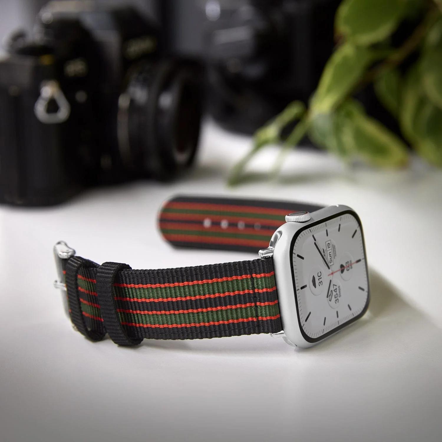 Apple Watch Nylon Watch Band - Black, Red, Green/Stainless - Image 3