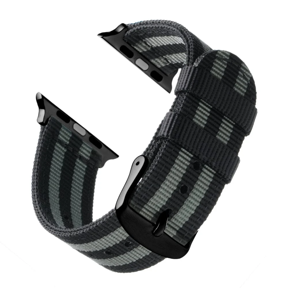 Apple Watch Nylon Watch Band - Black and Gray (James Bond)/Black - Image 4