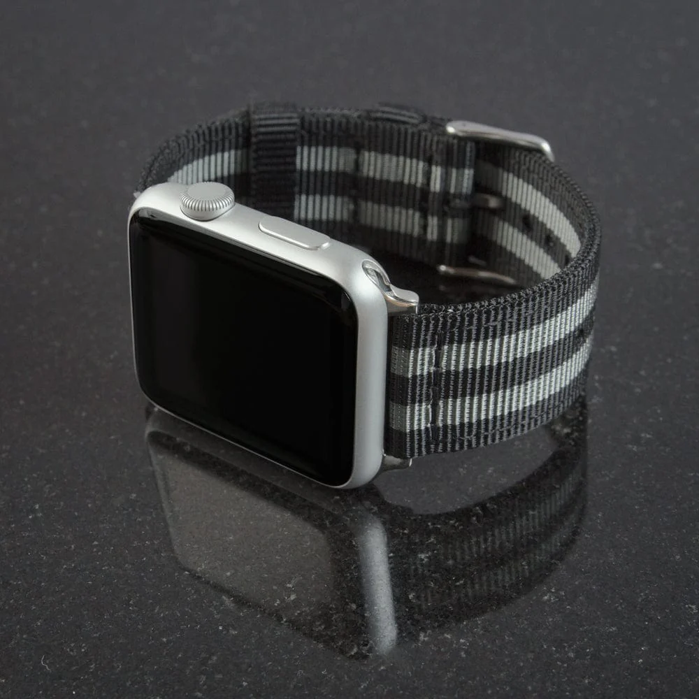 Apple Watch Nylon Watch Band - Black and Gray (James Bond)/Stainless - Image 3
