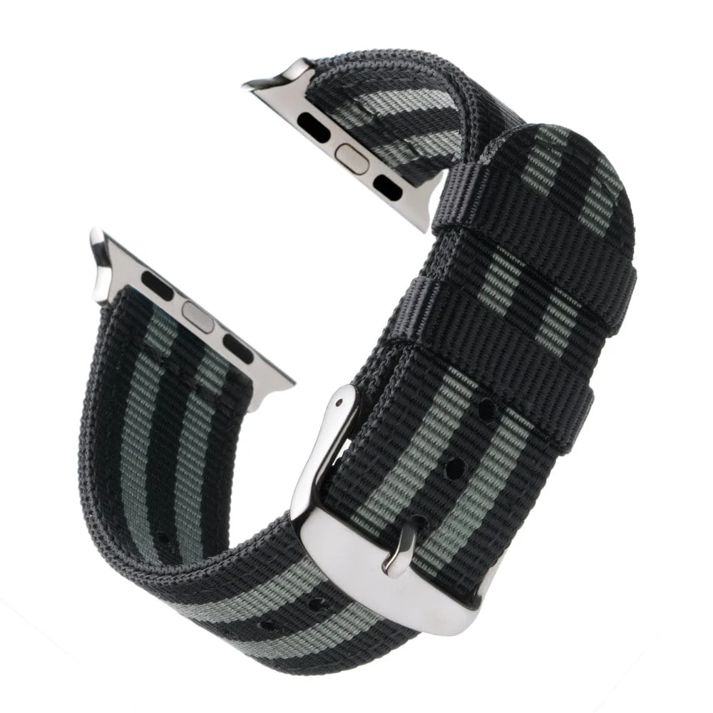 Apple Watch Nylon Watch Band - Black and Gray (James Bond)/Stainless - Image 4