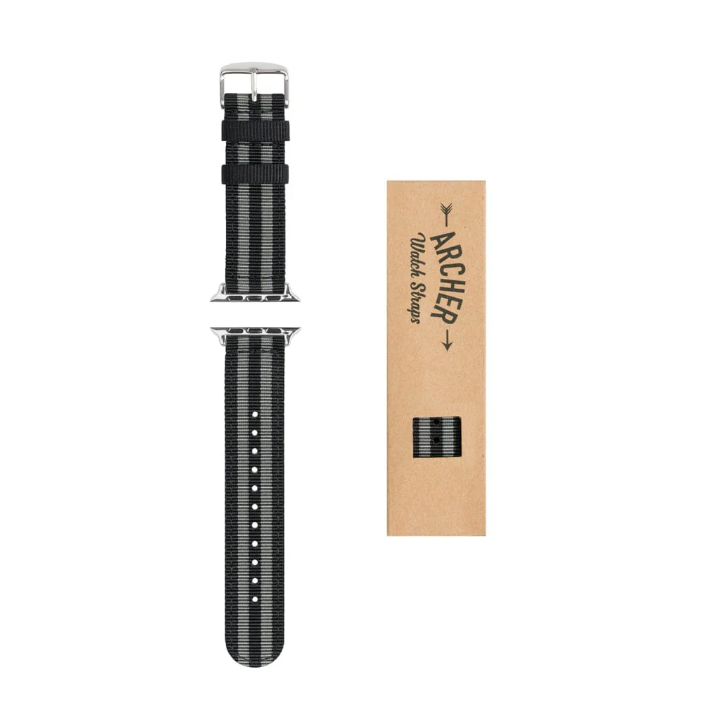 Apple Watch Nylon Watch Band - Black and Gray (James Bond)/Stainless - Image 7