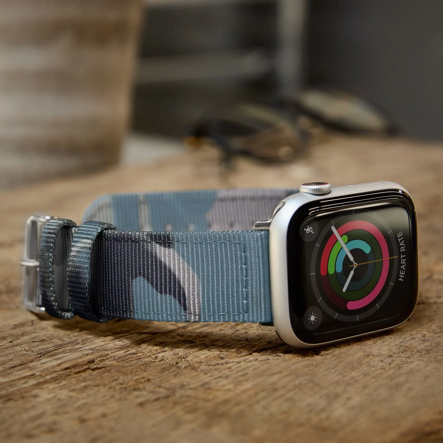 Apple Watch Nylon Watch Band - Blue Camo/Stainless - Image 3