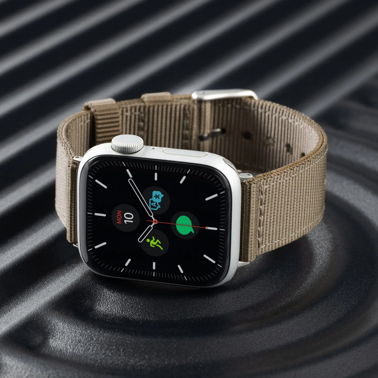 Apple Watch Nylon Watch Band - Khaki/Stainless - Image 3