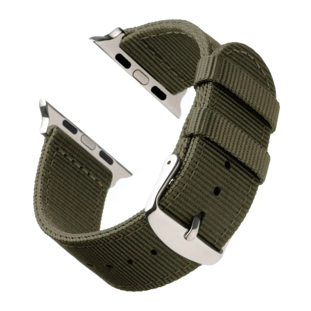 Apple Watch Nylon Watch Band - Olive/Stainless - Image 4
