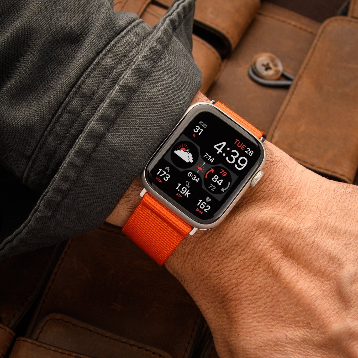 Apple Watch Nylon Watch Band - Orange/Stainless - Image 3