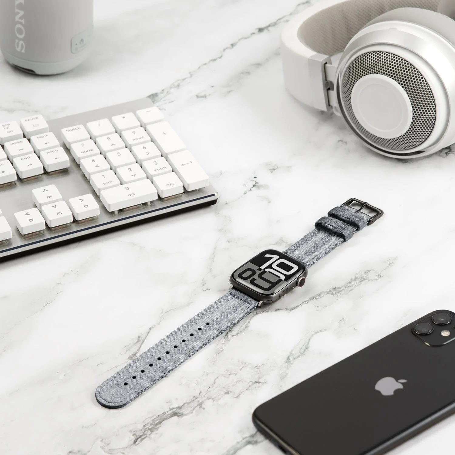 Apple Watch Seat Belt Nylon Watch Band - Gray/Gray - Image 2