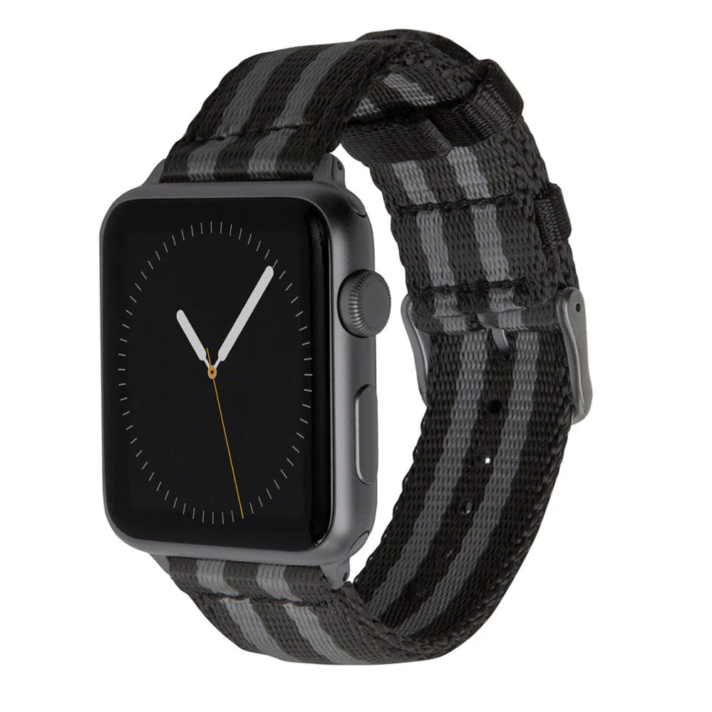 Apple Watch Seat Belt Nylon Watch Band - Black and Gray (James Bond)/Gray